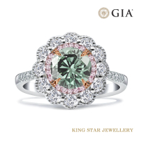 【King Star】GIA 一克拉 18K金 VS1 綠彩鑽石戒指 花朵(天然圓形彩鑽)