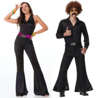 Couple Halloween Cosplay Costumes Vintage 70's 80's Hippies Disco Costume Men Women Music Festival Party Disco Clothes Outfits