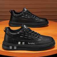 New men's shoes, flat men's sneakers, black leather men's casual shoes, student crocodile pattern sh