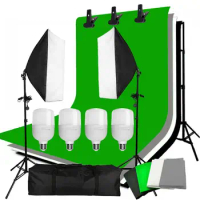 ZUOCHEN 4PCS 25W LED Photo Studio Softbox Soft Box Lighting 4 Backdrop + 2x2m Background Support Stand Kit for Video Shooting