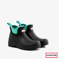 HUNTER - 女鞋-PLAY潛水布拼接切爾西踝靴 - 黑色/湖水綠