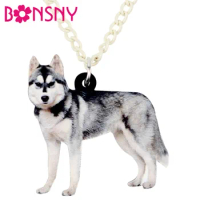 Bonsny Statement Siberian Husky Dog Necklace Pendant Chain Choker Fashion Animal Jewelry For Women Girls Ladies Gifts Wholesale