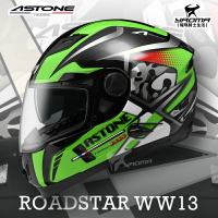 贈好禮 ASTONE安全帽 ROADSTAR WW13 黑綠 亮面 全罩 內鏡 雙D扣 眼鏡溝 808 耀瑪騎士