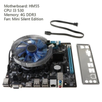 1Set HM55 Computer Motherboard I3 I5 Lga 1156 4G Memory Cooler Fan Atx Desktop Computer Mainboard Game Assembly Accessories Kit