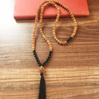 Black Onyx 108 Mala Beads Heart Chakra Necklace Root Chakra Yoga Mala Rudraksha Prayer Beads Tassel Necklace Bodhi necklaces
