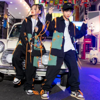 Kids Oversize Hip Hop Clothing Stripe Jacket Tops Teen Streetwear Jogger Cargo Pants For Girl Boy Jazz Dance Costume Clothes Set