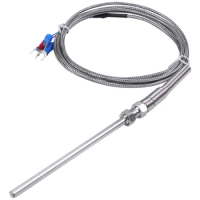 Steel Temperature Probe Pt100 RTD Sensor Cable 2M 98 mm 3 Wires -50 ~ 400 Celsius