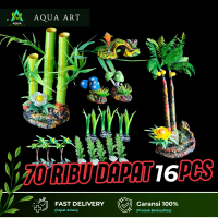 Paket Hiasan Akuarium 70 ribu dapat 16 pcs Bambu, Pohon Kelapa, Jamur, Jembatan Bunga , Rumput Hijau
