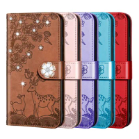 Sika Deer Embossing Flip Wallet Leather Case For Samsung Galaxy S22 S21 Ultra S20 FE S10E S10 S9 Plus Book Cover