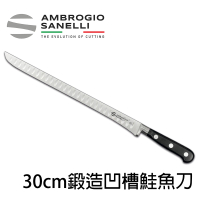 【SANELLI 山里尼】CHEF 鍛造凹槽鮭魚刀 30CM(158年歷史、義大利工藝美學文化必備)