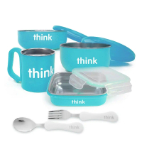 Thinkbaby不鏽鋼餐具組(便當盒+湯碗+寶貝碗+水杯+湯叉)#藍色-藍色