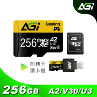 AGI TF138 microSD 256GB記憶卡 U3 A2 4K附轉卡 +讀卡機   (台灣製造 小卡行車紀錄)