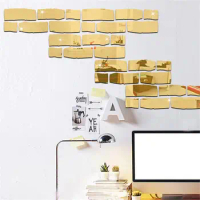 Fashionable Wall Paper Glossy Surface Reflective Bricks Shape Mirror Wall Stickers Mirror Stickers Mirror Effect