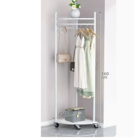 多功能晾衣架 衣帽架 簡約掛衣櫃 曬衣架 【轉角衣帽架-置物板-白色-帶輪子】