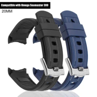 20mm 22mm Sport Silicone Rubber Strap for Omega Seamaster 300 Men Diving Waterproof Curved Watch Band Bracelet for MoonSwatch