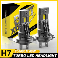 BMTxms 2Pcs H7 LED 20000LM Super Bright Head Light Headlight Bulb with Fan Turbo Mini Design Automotive Headlamp 12V 60W
