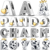 26 A-Z Alphabet Beads 925 Sterling Silver LOVE Letter Charms Fit Original Pandora Charms Bracelet Bangle CZ Zircon Beads Jewelry