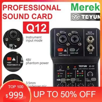 Q12 Sound Card 2 Channel Portable Audio Interface Professional Mini USB 16 bit 48KHz Mixer Gitar Vok