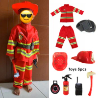 Firefighter Cosplay Uniform Role-play Carnival Fancy Party for Kids Boys Girls Suit New Year Christmas Gift Fireman Sam Costume