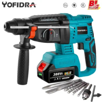 YOFIDRA 26MM Brushless Electric Hammer Drill Multifunctional Rotary Cordless Rechargeable Power Tools For Makita 18V Battery