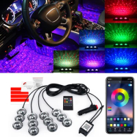 Car Led Foot light Ambient Atmosphere Light 4 in 1 RGB Sound Remote Decorative light Interior lighting Ambient Light Cigarette