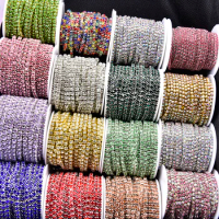 Rhinestones Cup Chain 10Meters/Roll Ss6-Ss16 Shiny Crystal Glass Sew On Trim Diy Crafts Jewelry Decoration 2.5-4Mm Diamond Chain