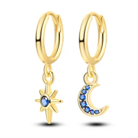 S925 Silver Moon and Sun Earrings Gold Rose Gold Irregular Earrings