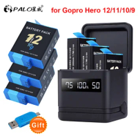 PALO GO PRO 9 10 11 12 Battery With Charger Case for GoPro Hero 12 11 10 9 Sport Camera Batteries Black Accessories