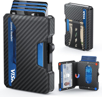 Slim Wallet for Men - Minimalist Mens Wallet with Money Clip Aluminum Pop Up Card Case and Leather S