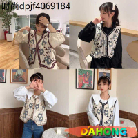 Dahong 💖 เสื้อกั๊กไหมพรมถัก ปักลายดอกไม้ สไตล์ย้อนยุค C508