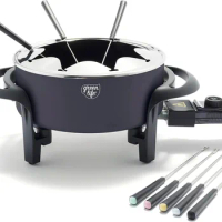 14-Cup Electric Fondue Set for Cheese, Chocolate and Meat, 8 Color-Coded Forks Black