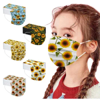 50pcs Child Face Maskn Masque Enfant Jetable Kids Masks Fashion Sunflower Printing Mouth Face Shield For Children Boys Girls#g