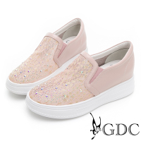 GDC-夢幻蕾絲女孩水鑽真皮網紗厚底休閒鞋-粉色