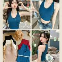 FUXI 掛脖工字美背背心女 小可愛 短板背心 吊帶背心 修身顯瘦細肩帶背心 性感辣妹背心 帶胸墊背心 罩杯背心
