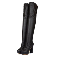 Black Thigh High Boots Women Platform Sexy Soft Stretch Over-the-Knee Boot High Heels Designer Long Shoes Lady Large Size 48