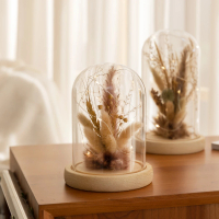 【YU Living 信歐傢居】LED永生花束裝飾玻璃盅 乾燥花束玻璃鐘罩(高19cm/多色)