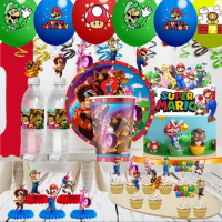 MINISO Super Mario Bros Themed Party Supplies with Disposable Tableware and Cake Decorations for Boys Girls baby bath products