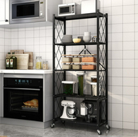 廚房用品免安裝折疊廚房置物架家居用品多層微波爐烤箱儲物收納架