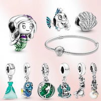925 Sterling Silver Charm Mermaid pendant disney Herocross charm Fit original pandora Bracelet flounder bead Women Jewelry Gift