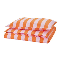 SLÅNHÖSTMAL 被套附一個枕頭套, 橘色/粉紅色/條紋, 150x200/50x80 公分