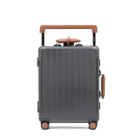 寬拉桿行李箱包20寸24寸學生拉桿箱旅行商務萬向輪灰色鋁桿拉箱