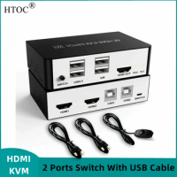 HTOC HDMI KVM 2 Ports Switch With USB Cable And Switch Cable 2 Switch Modes Support UHD Extended Display 4K@60Hz