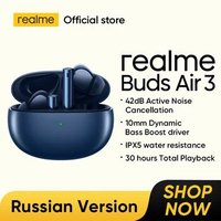 realme buds Air 3 TWS Earphone IPX5 Bluetooth 5.2 42dB Active Noise Cancellation AI Wireless Headphone 30 Hours Battery life