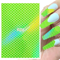 3D laser foils for nail art sticker aurora mermaid green gold brown mermaid snake lines fish scale design manicure strips XF019