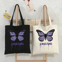 Punk Style Butterfly Canvas Tote Bags for Women Gothic Shoulder Bag Resuable Eco Shopping Bag Handbag Students Book Bolsa