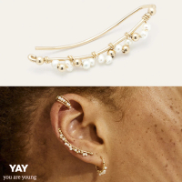 【YAY You Are Young】法國品牌 Fleurie 金色星辰豆豆珍珠耳環 貼合耳廓耳環 大版(此商品為單支販售)