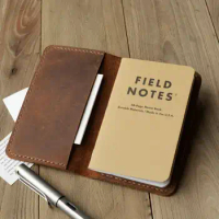 Refillable Genuine Leather Journal Cover for Moleskine Cahier Notebook Pocket size 3.5" x 5.5" Field Notes - 301 - Brown