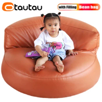 OTAUTAU Children Sofa Faux Leather Bean Bag Chair with Filling Comfy Lazy Couch Pouf Ottoman Corner Seat Kids Furniture SF013