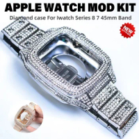 Luxury Lady Diamond Modification Kit For Apple Watch series 8 7 45mm Sparkling Diamond band &amp; case for i Watch 8 7 Refit MOD KIT