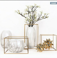 新品新中式黃銅色金屬框架花架桌面擺件樣板房客廳玄關裝飾品擺設